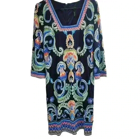 Laundry by Shelli Segal Three Quarter Sleeve Square Neck Printed Dress Size 8 - Picture 1 of 10